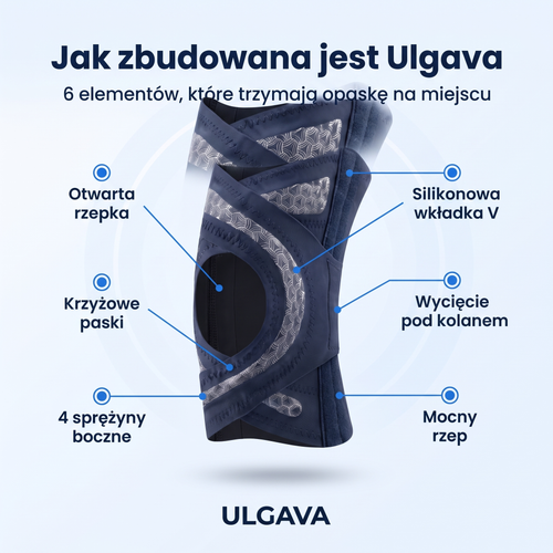 Ulgava – opaska na kolano zapinana na rzep, z regulowanym uciskiem