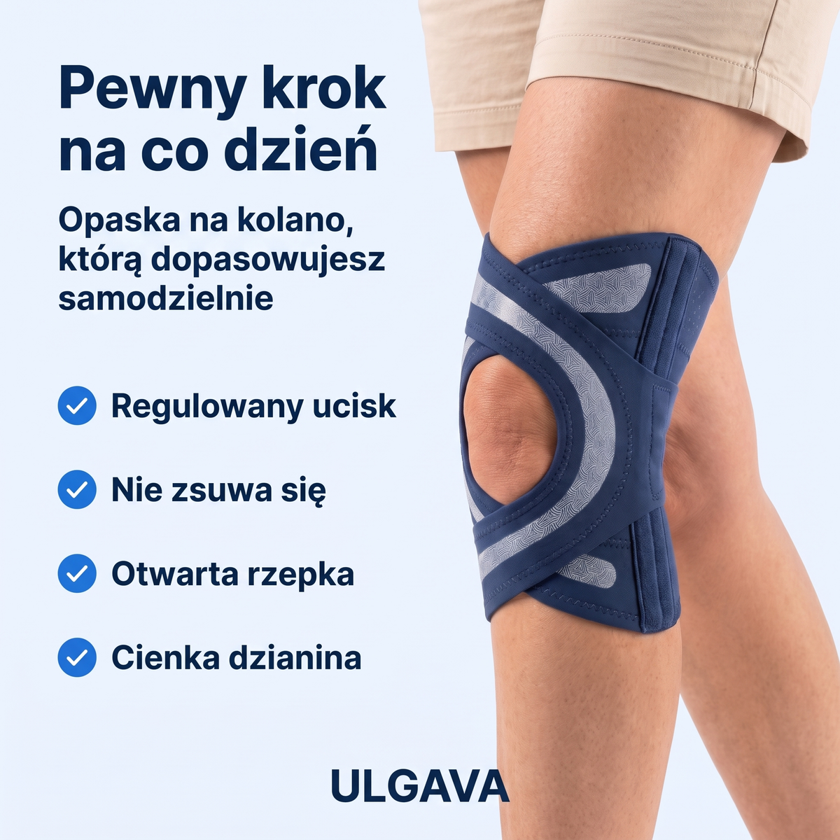 Ulgava – opaska na kolano zapinana na rzep, z regulowanym uciskiem
