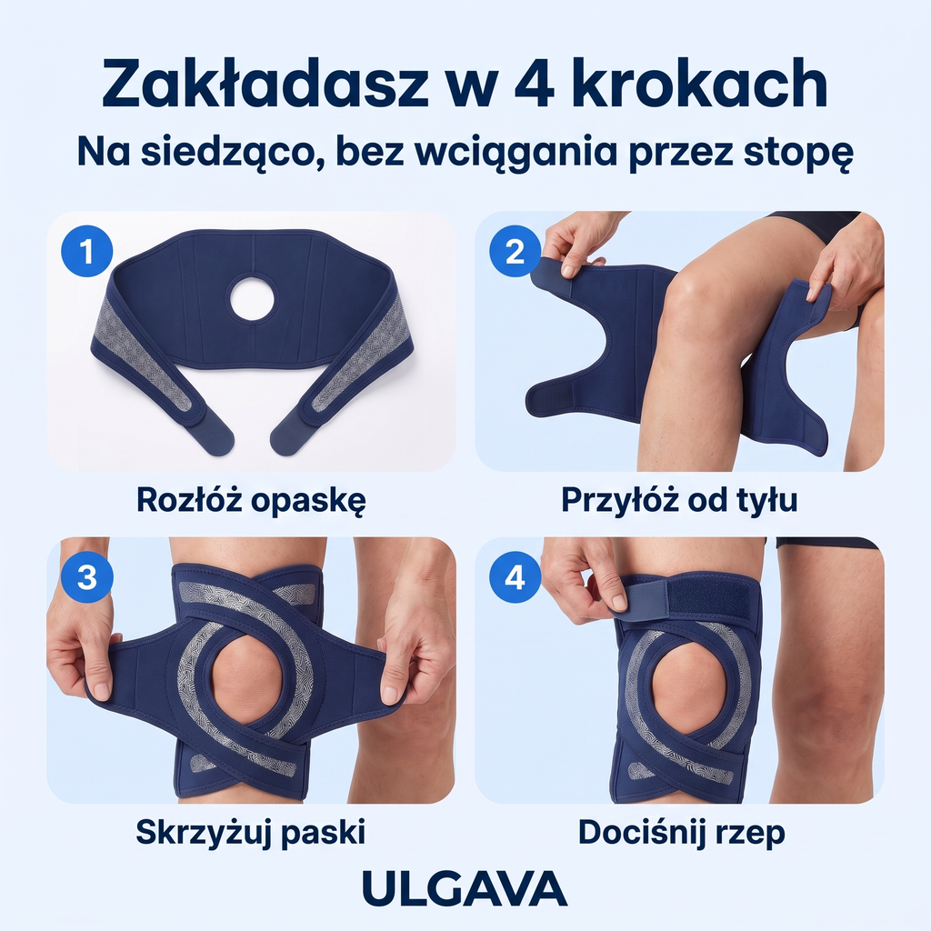 Ulgava – opaska na kolano zapinana na rzep, z regulowanym uciskiem