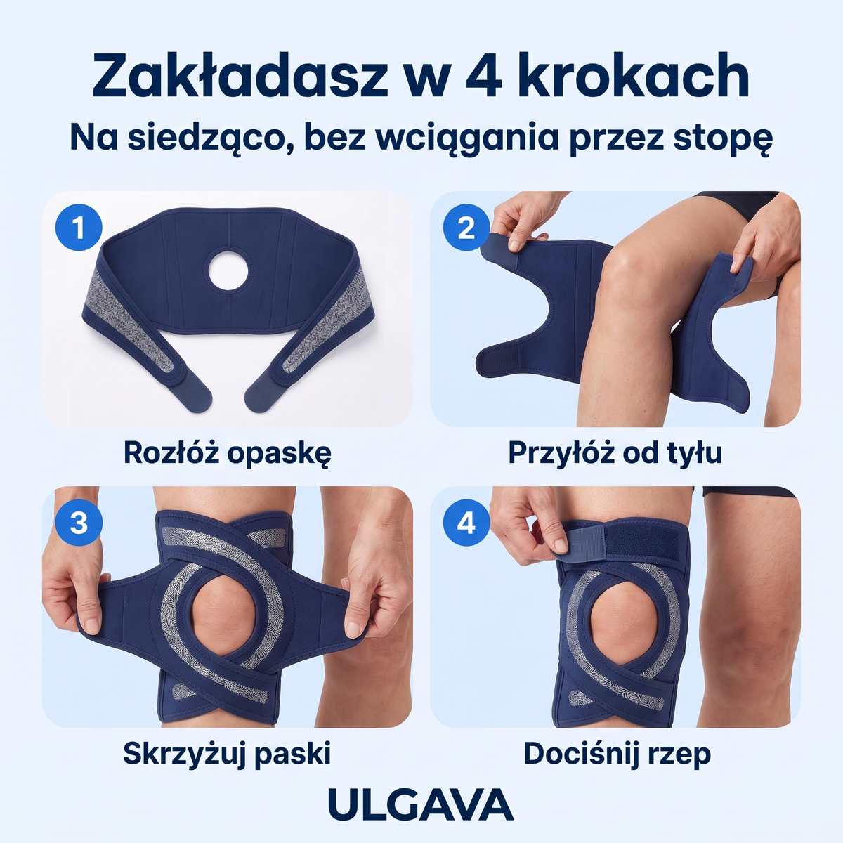 Ulgava – opaska na kolano zapinana na rzep, z regulowanym uciskiem