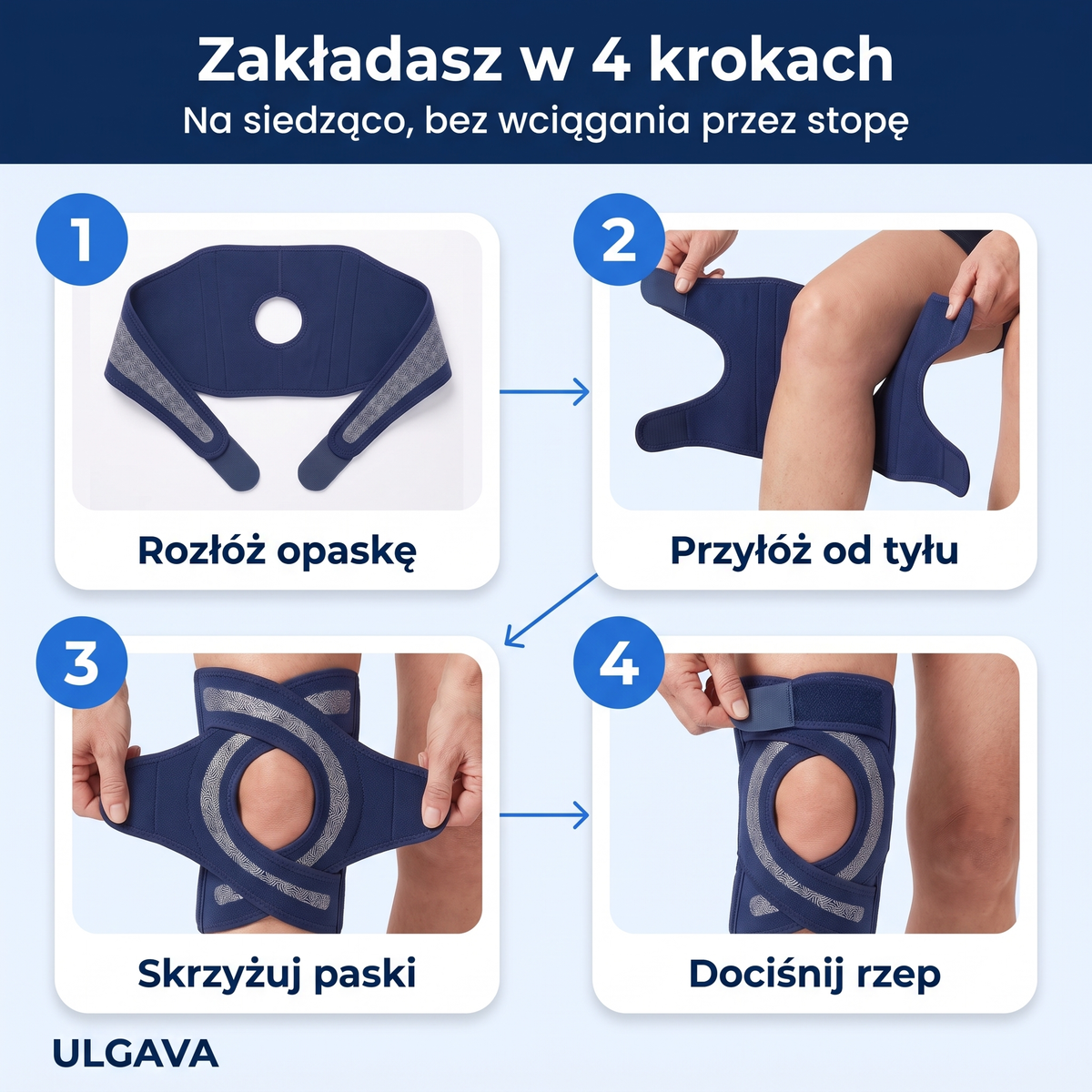 Ulgava – opaska na kolano zapinana na rzep, z regulowanym uciskiem