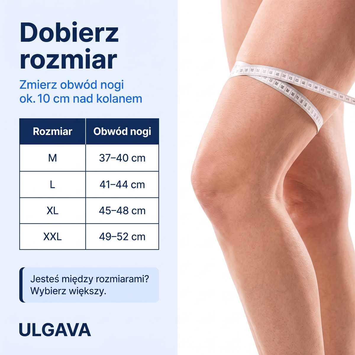 Ulgava – opaska na kolano zapinana na rzep, z regulowanym uciskiem